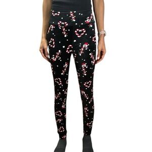Xmas Holiday Candy Cane Print Black Women’s Leggings